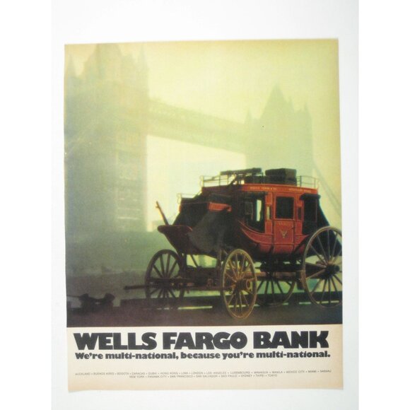Vintage 1972 Wells Fargo Bank Ad Print London Bridge Stagecoach Western - Picture 1 of 2